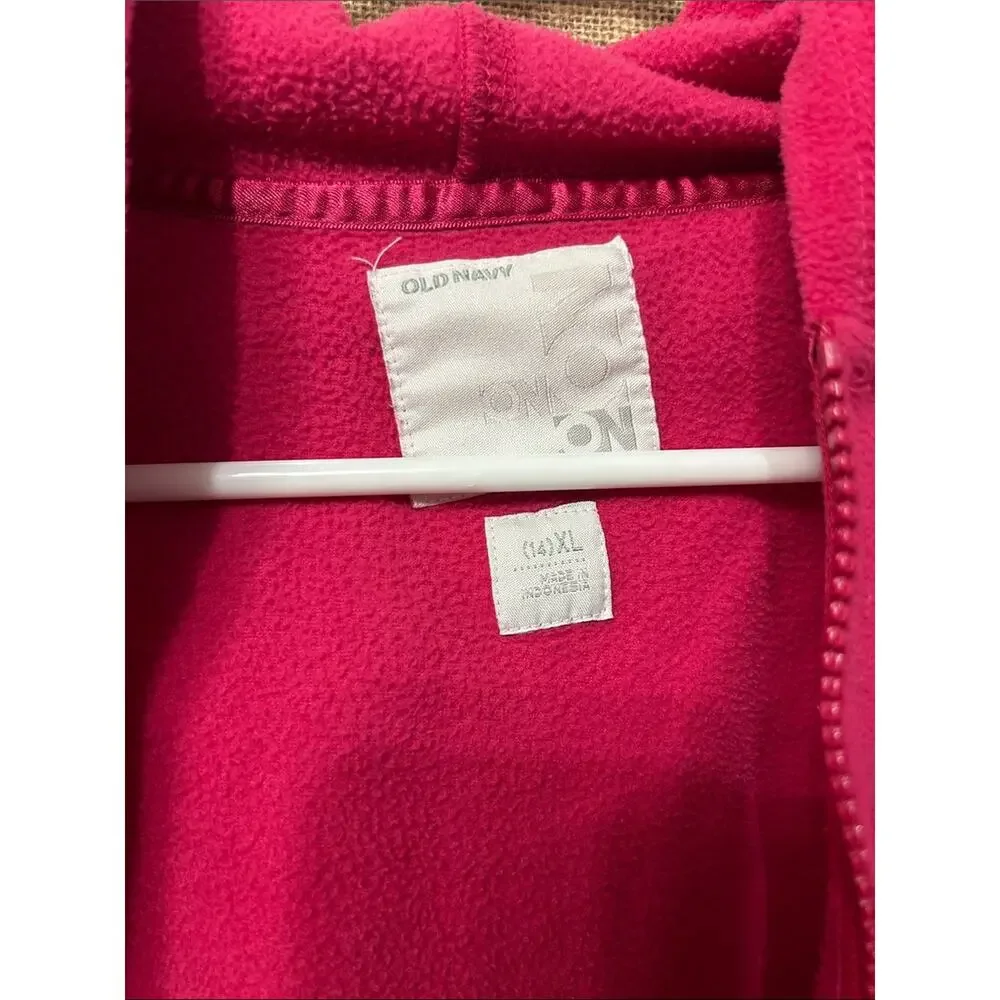 Old Navy Girls Hot Pink Zip-Up Hooded Sweatshirt